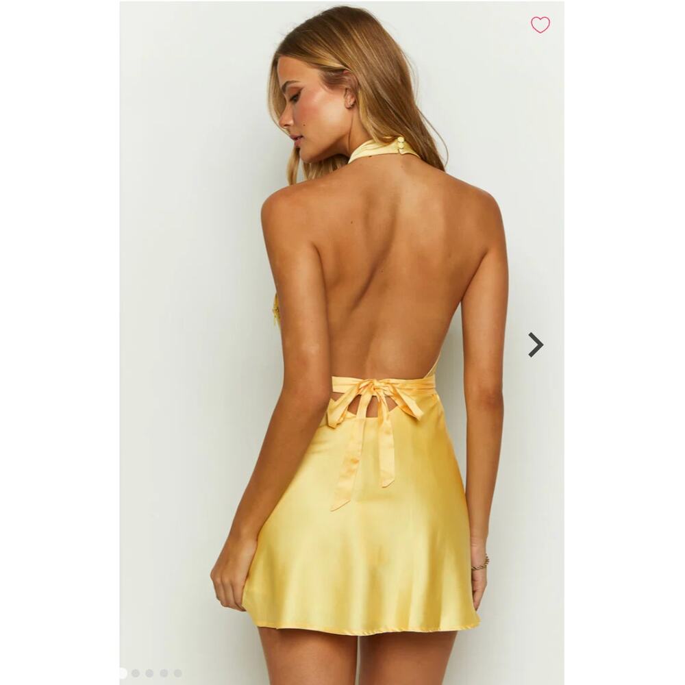 NWT beginning boutique yellow halter satin mini dress  - size 6
